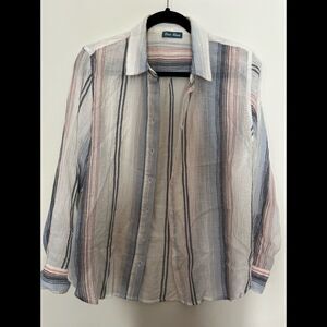 Fleur Bleve white w/pastel multicolored stripes button down long sleeve, M